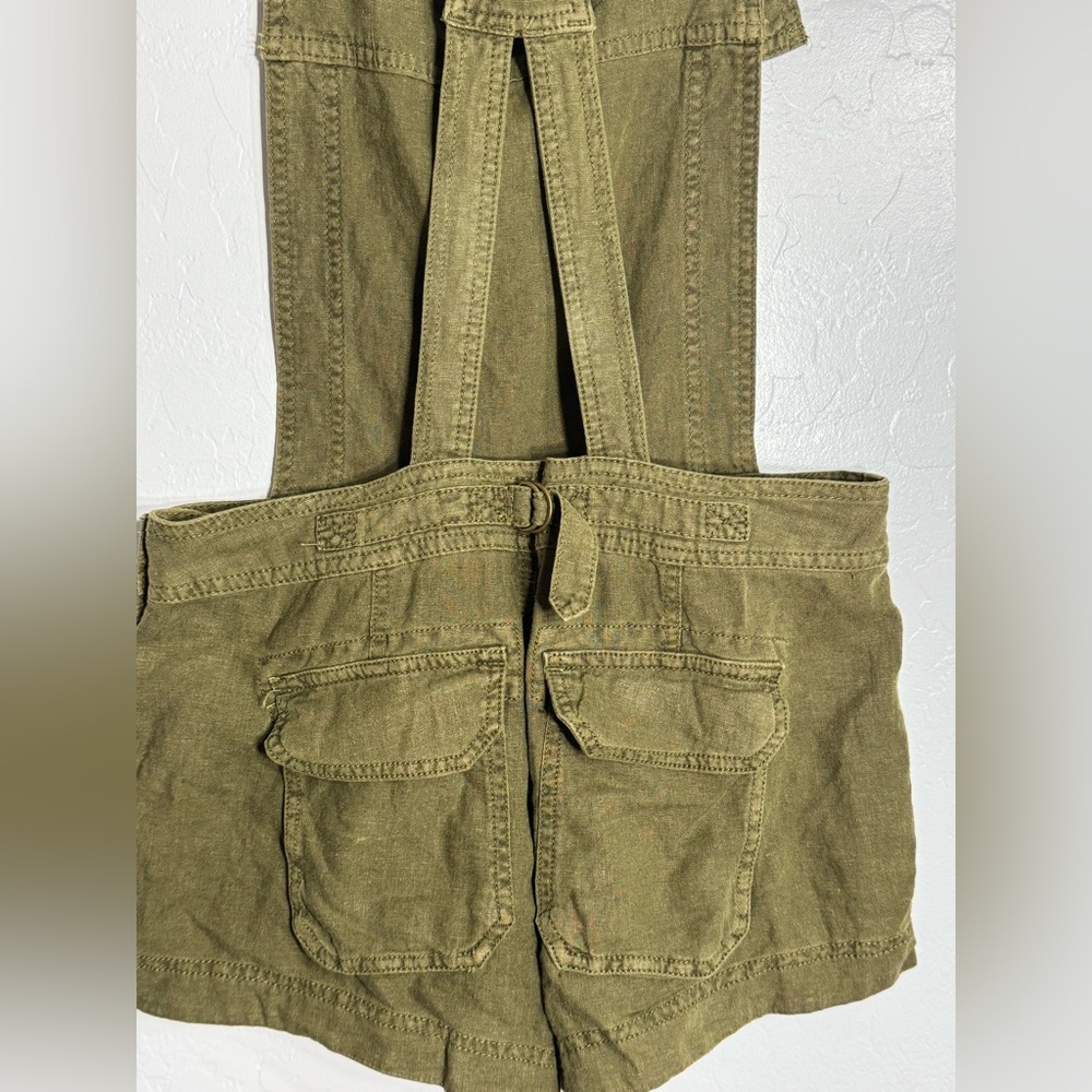 Free People Linen Blend Olive Utility Short Overalls XS Adjustable Straps - Picture 5 of 9